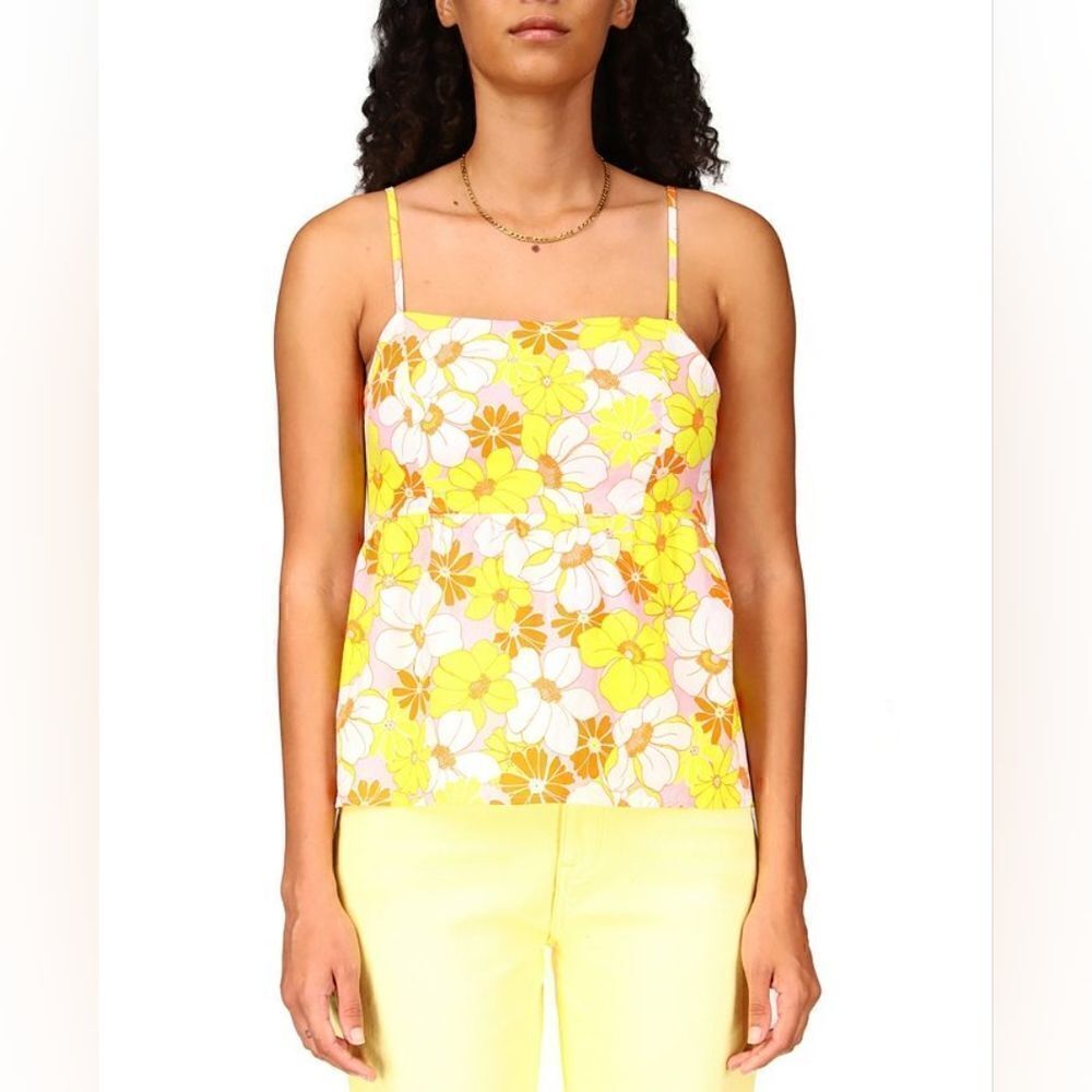NWT Sanctuary Floral Print Linen Blend Yellow Floral Top Medium